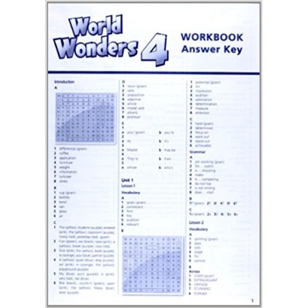 World Wonders 4 Workbook Answer Key